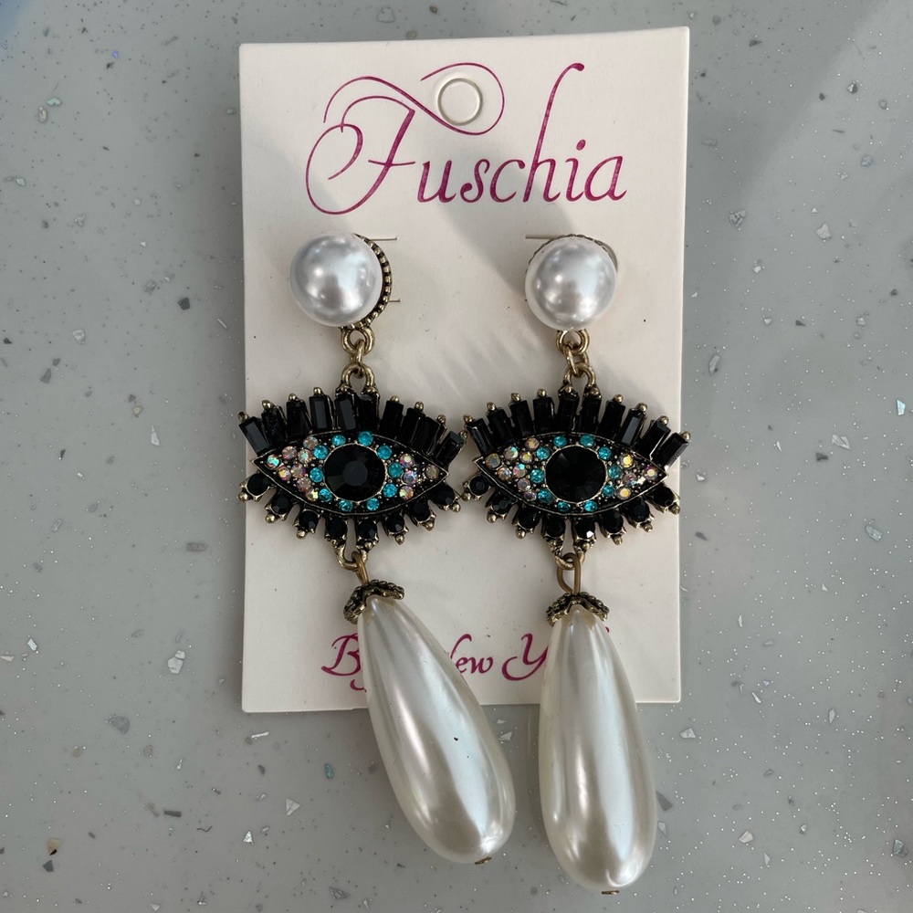 Evil Eye Pearl Drop Earrings- New
